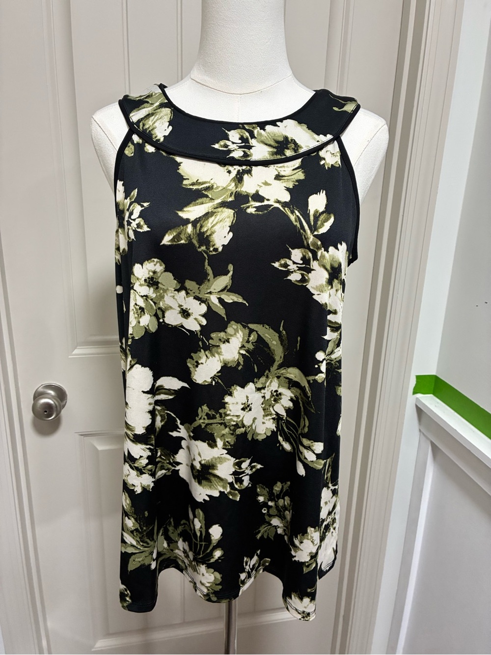 Apt. 9 Black Dress with Olive & Cream Florals